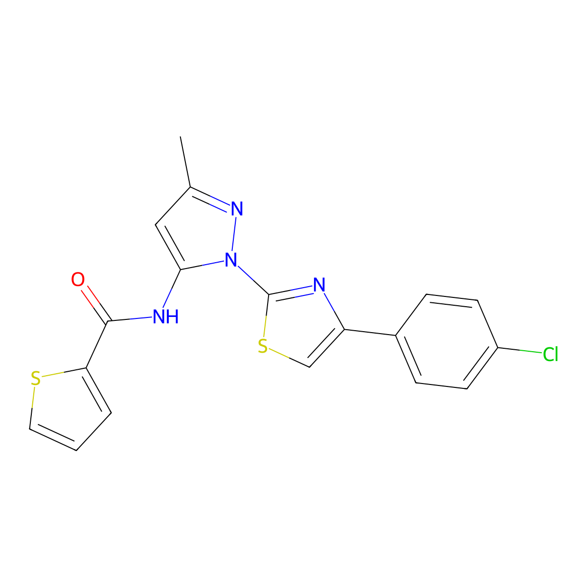 N-(1-(4-(4-chlorophenyl)thiazol-2-yl)-3-methyl-1H-pyrazol-5-yl)thiophene-2-carboxamide molecular structure, CAS 1020489-83-1
