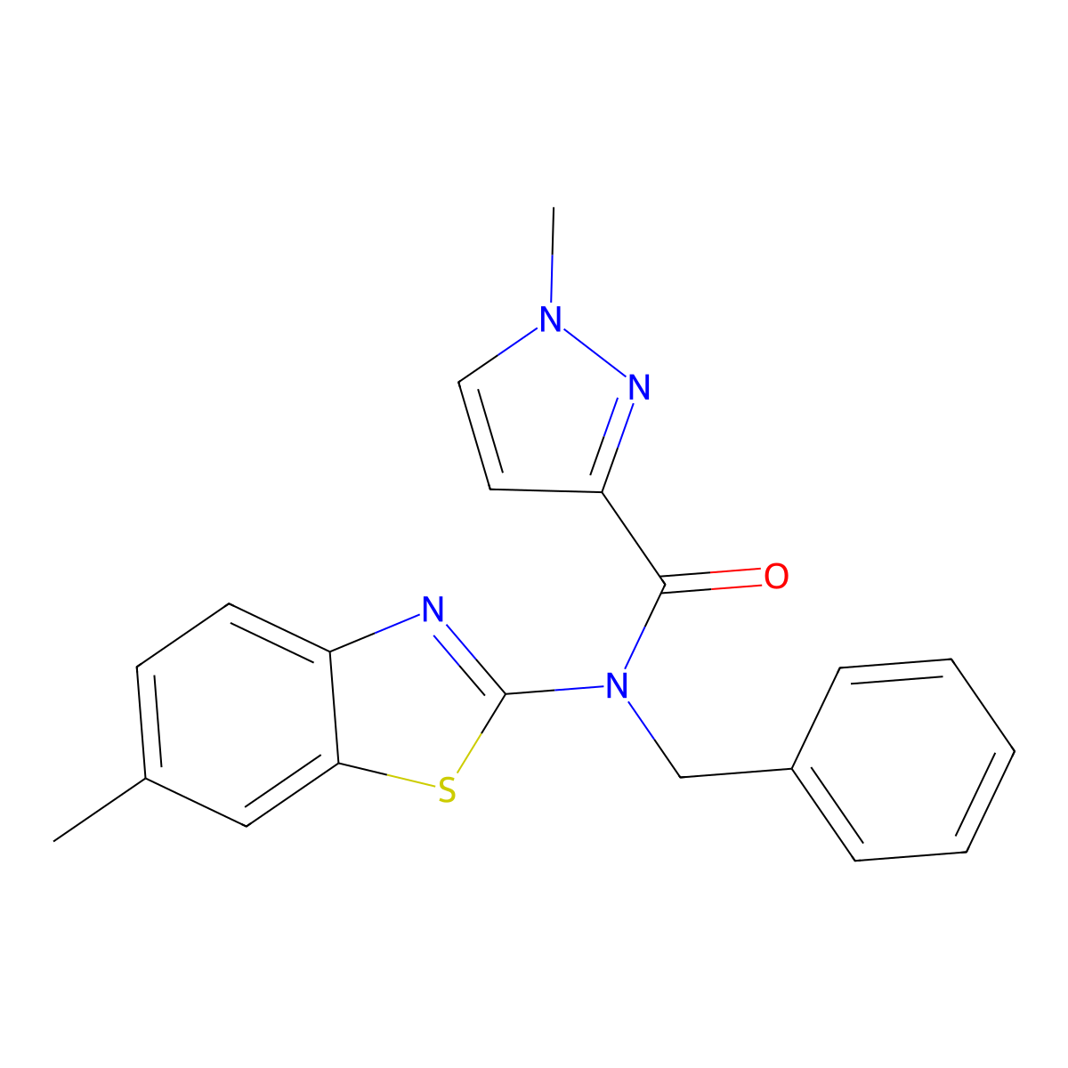 N-benzyl-1-methyl-N-(6-methylbenzo[d]thiazol-2-yl)-1H-pyrazole-3-carboxamide molecular structure, CAS 1020489-84-2