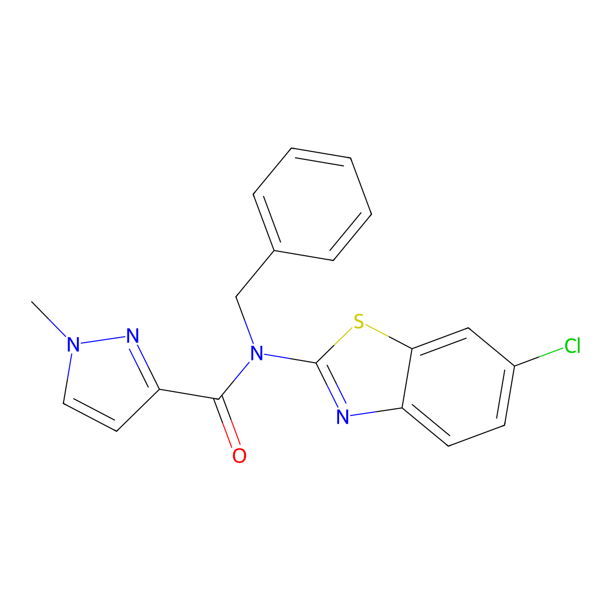 N-benzyl-N-(6-chlorobenzo[d]thiazol-2-yl)-1-methyl-1H-pyrazole-3-carboxamide molecular structure, CAS 1020489-86-4