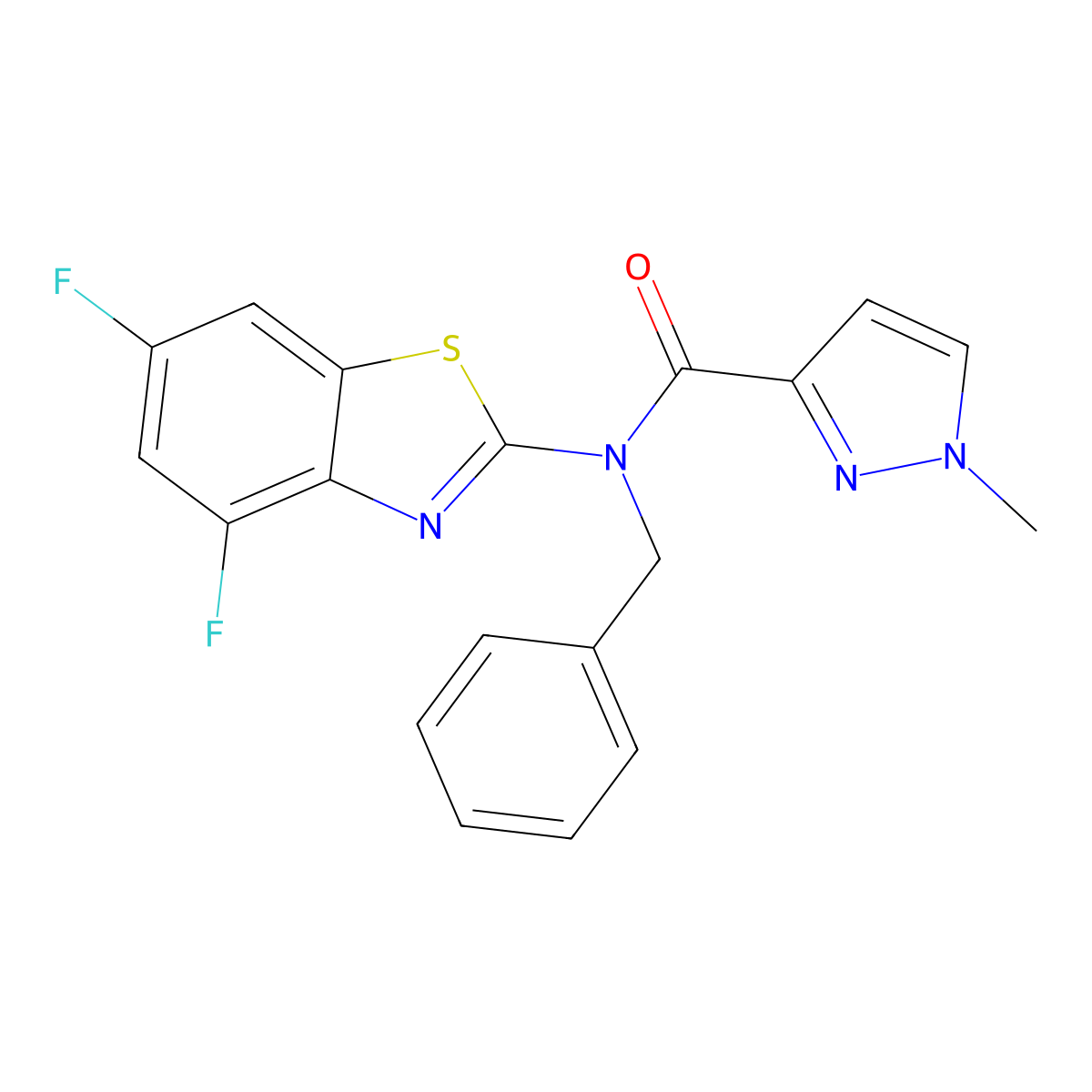 N-benzyl-N-(4,6-difluoro-1,3-benzothiazol-2-yl)-1-methyl-1H-pyrazole-3-carboxamide molecular structure, CAS 1020489-88-6