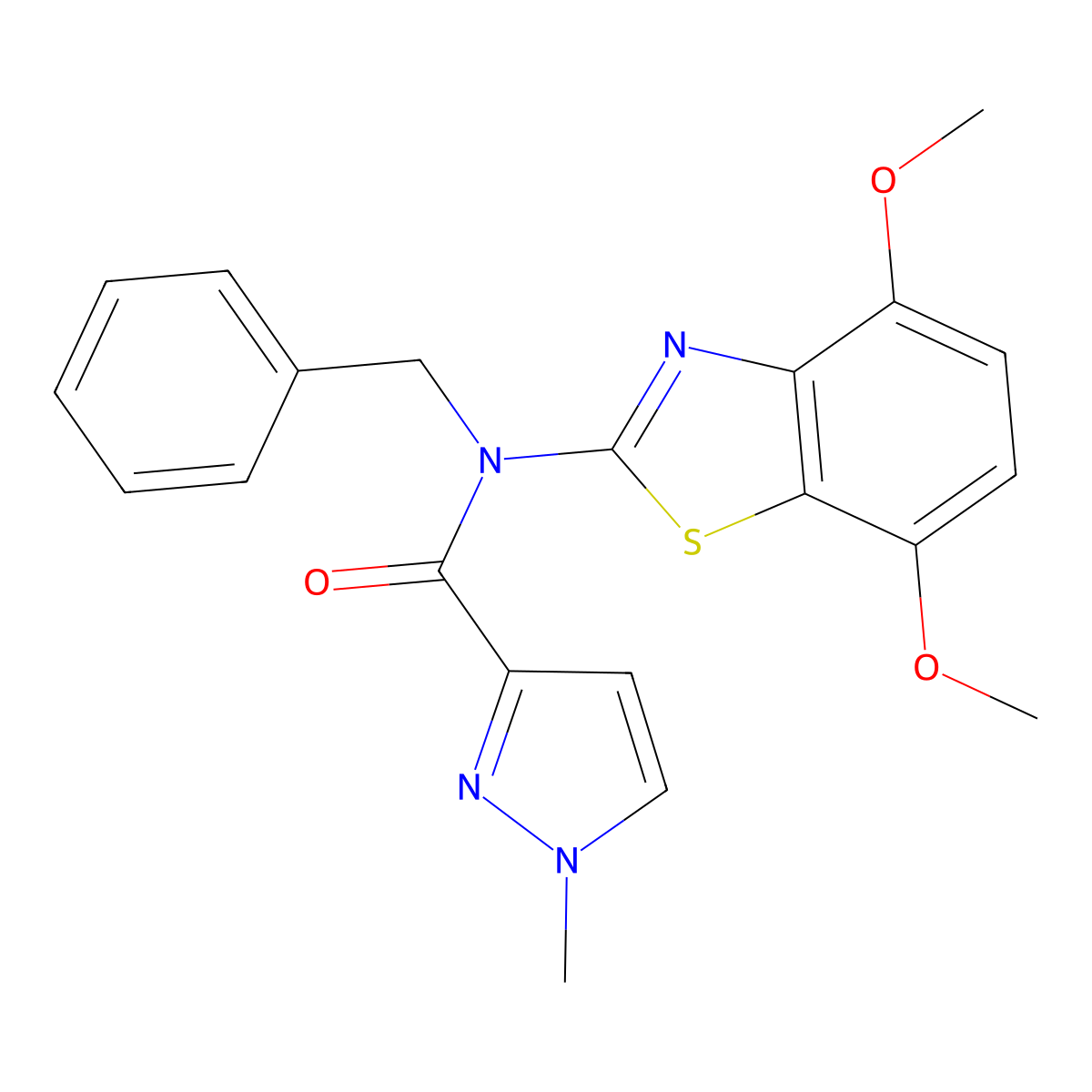 N-benzyl-N-(4,7-dimethoxybenzo[d]thiazol-2-yl)-1-methyl-1H-pyrazole-3-carboxamide molecular structure, CAS 1020489-90-0