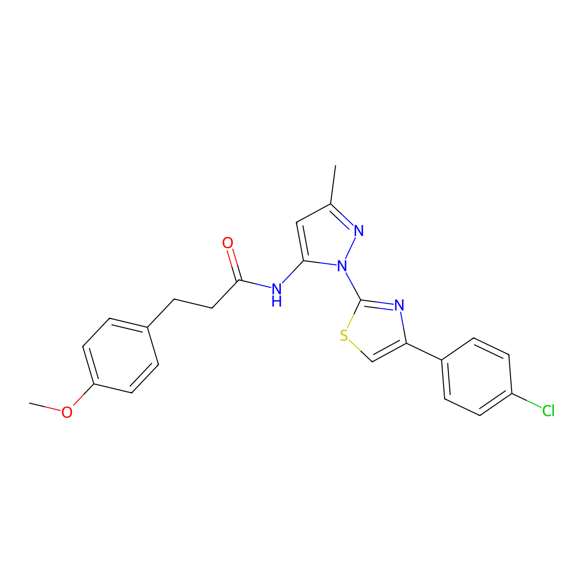 N-(1-(4-(4-chlorophenyl)thiazol-2-yl)-3-methyl-1H-pyrazol-5-yl)-3-(4-methoxyphenyl)propanamide molecular structure, CAS 1020489-91-1