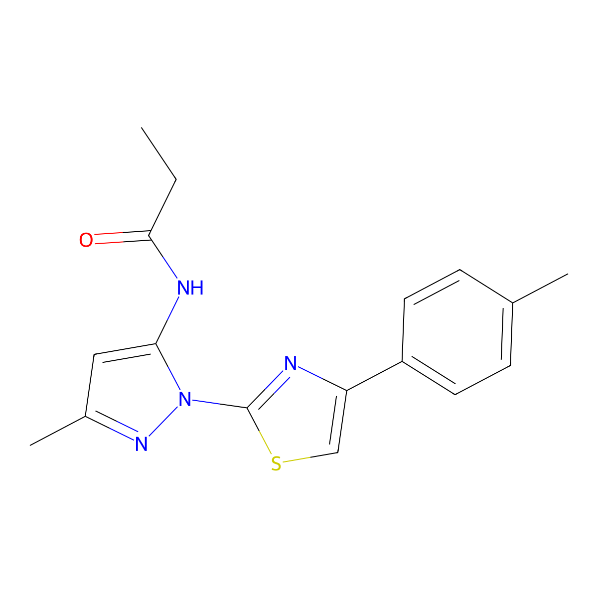 N-{3-methyl-1-[4-(4-methylphenyl)-1,3-thiazol-2-yl]-1H-pyrazol-5-yl}propanamide molecular structure, CAS 1020489-93-3