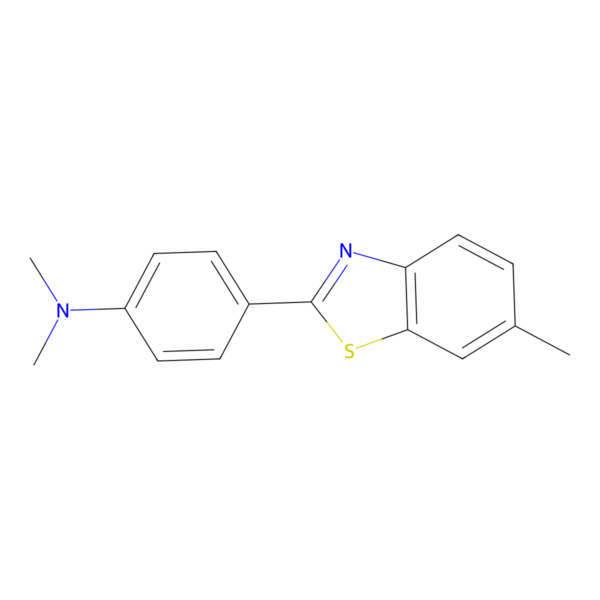Benzenamine, N,N-dimethyl-4-(6-methyl-2-benzothiazolyl)- molecular structure, CAS 10205-62-6