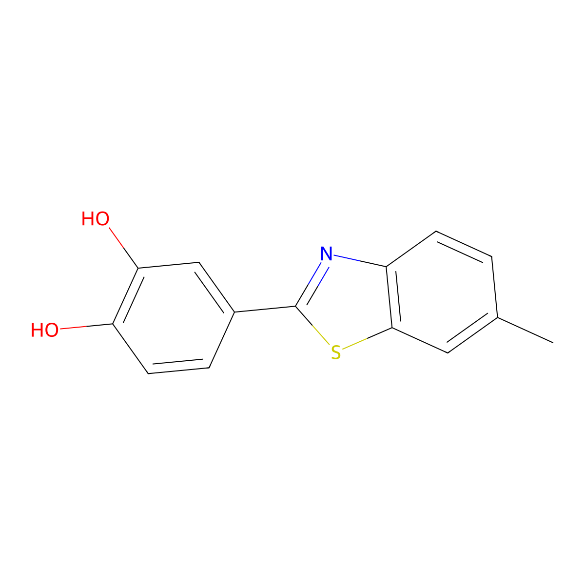 1,2-Benzenediol, 4-(6-methyl-2-benzothiazolyl)- molecular structure, CAS 10205-68-2