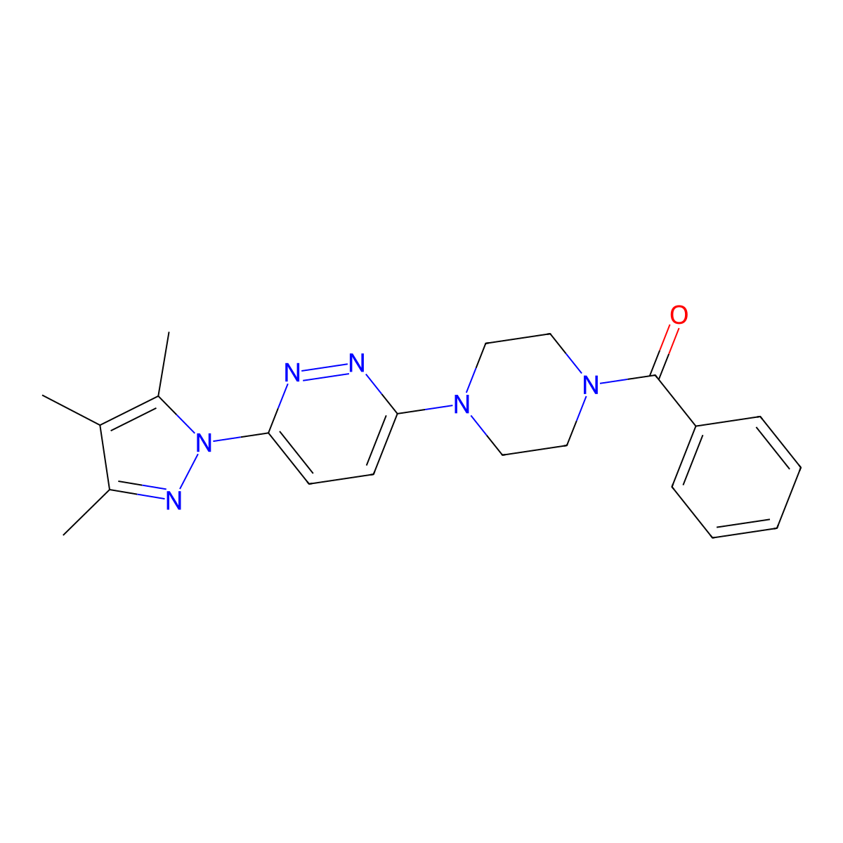 phenyl(4-(6-(3,4,5-trimethyl-1H-pyrazol-1-yl)pyridazin-3-yl)piperazin-1-yl)methanone molecular structure, CAS 1020501-77-2