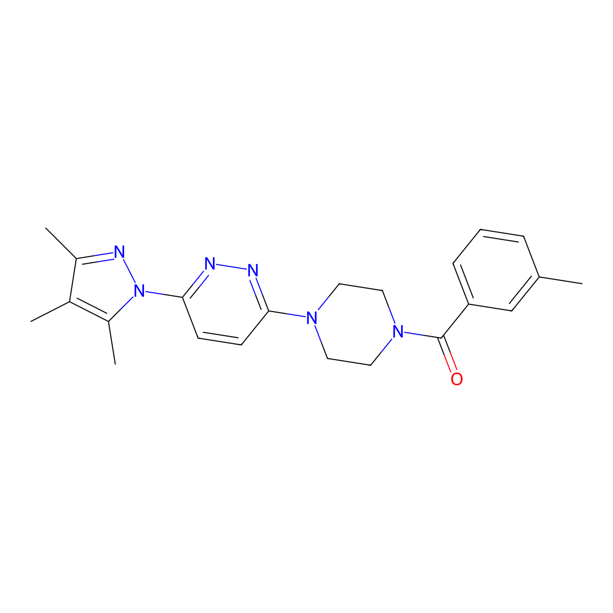 3-[4-(3-methylbenzoyl)piperazin-1-yl]-6-(3,4,5-trimethyl-1H-pyrazol-1-yl)pyridazine molecular structure, CAS 1020501-82-9