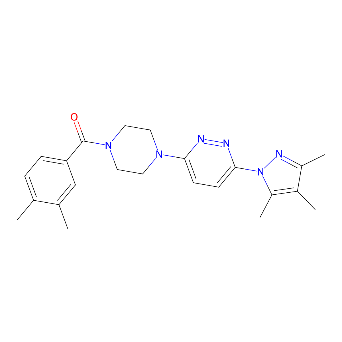 3-[4-(3,4-dimethylbenzoyl)piperazin-1-yl]-6-(3,4,5-trimethyl-1H-pyrazol-1-yl)pyridazine molecular structure, CAS 1020501-90-9