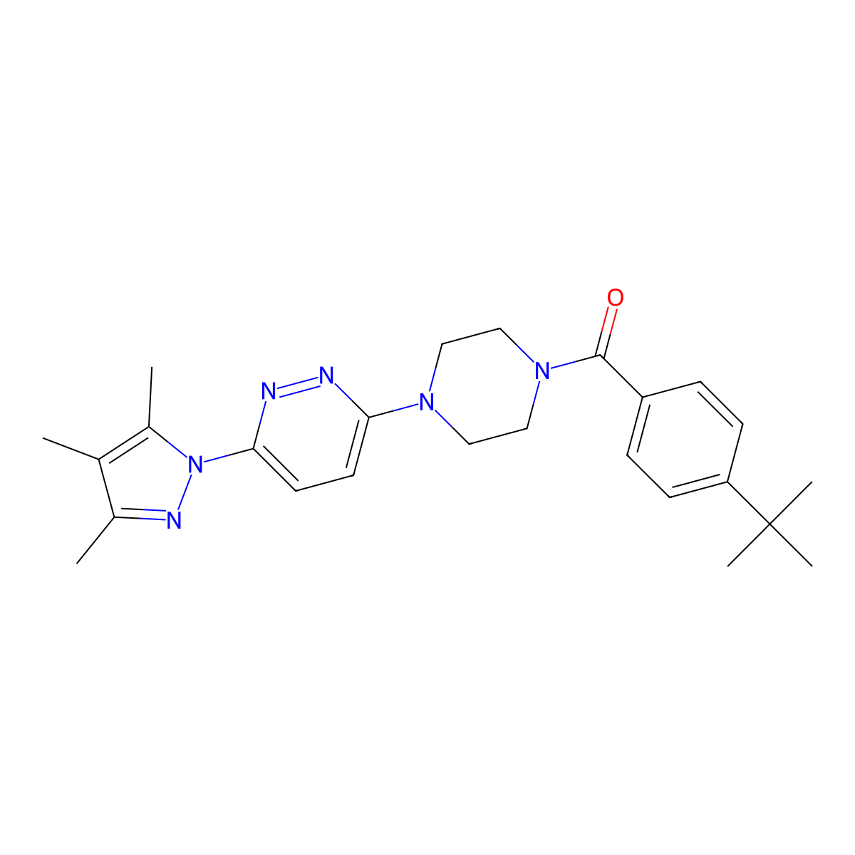 3-[4-(4-tert-butylbenzoyl)piperazin-1-yl]-6-(3,4,5-trimethyl-1H-pyrazol-1-yl)pyridazine molecular structure, CAS 1020501-92-1