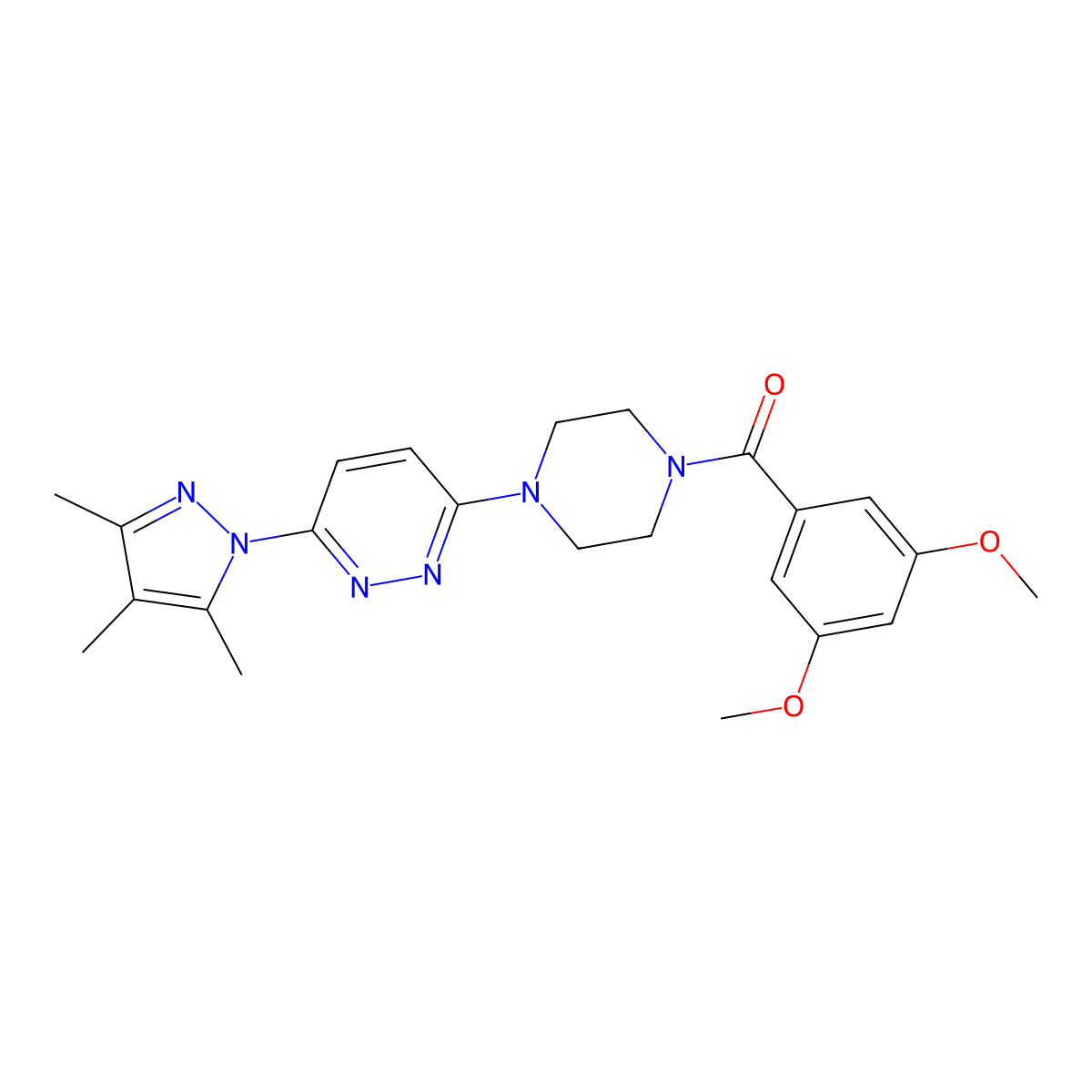 3-[4-(3,5-dimethoxybenzoyl)piperazin-1-yl]-6-(3,4,5-trimethyl-1H-pyrazol-1-yl)pyridazine molecular structure, CAS 1020502-09-3