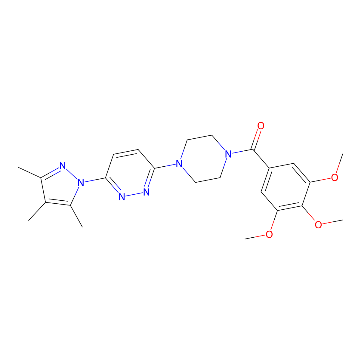 3-[4-(3,4,5-trimethoxybenzoyl)piperazin-1-yl]-6-(3,4,5-trimethyl-1H-pyrazol-1-yl)pyridazine molecular structure, CAS 1020502-12-8