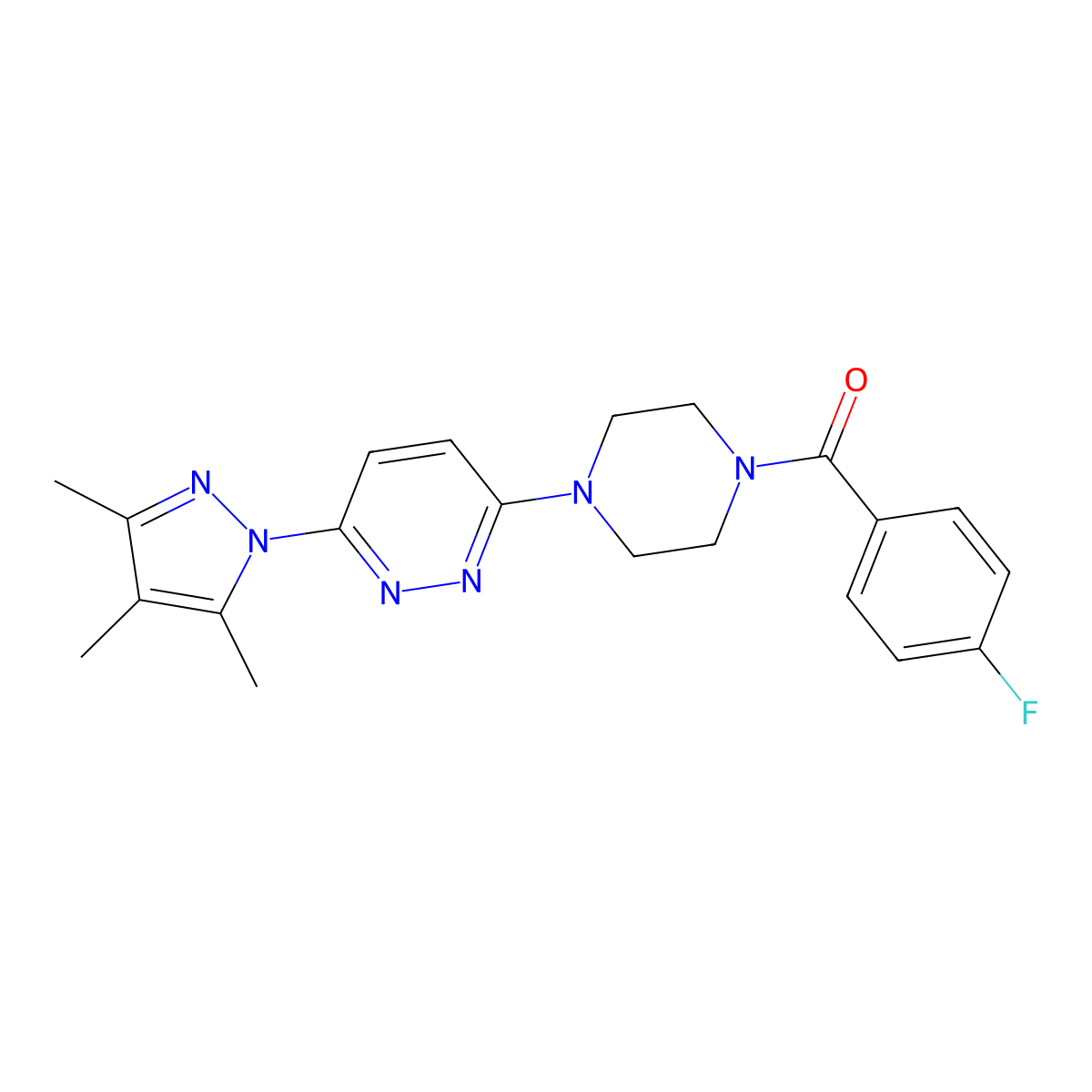 3-[4-(4-fluorobenzoyl)piperazin-1-yl]-6-(3,4,5-trimethyl-1H-pyrazol-1-yl)pyridazine molecular structure, CAS 1020502-16-2