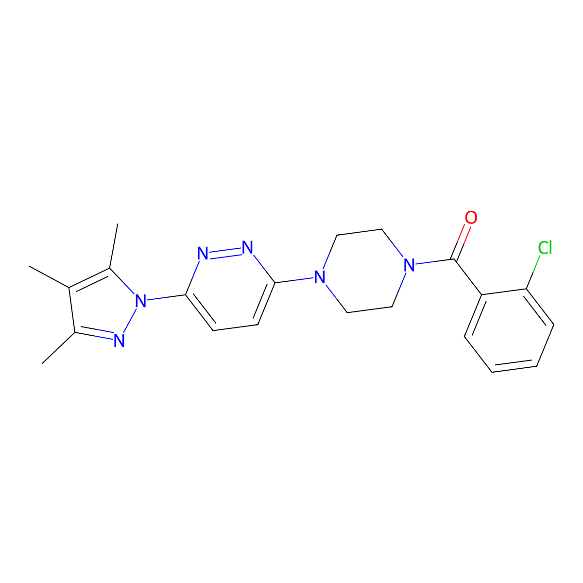 3-[4-(2-chlorobenzoyl)piperazin-1-yl]-6-(3,4,5-trimethyl-1H-pyrazol-1-yl)pyridazine molecular structure, CAS 1020502-17-3