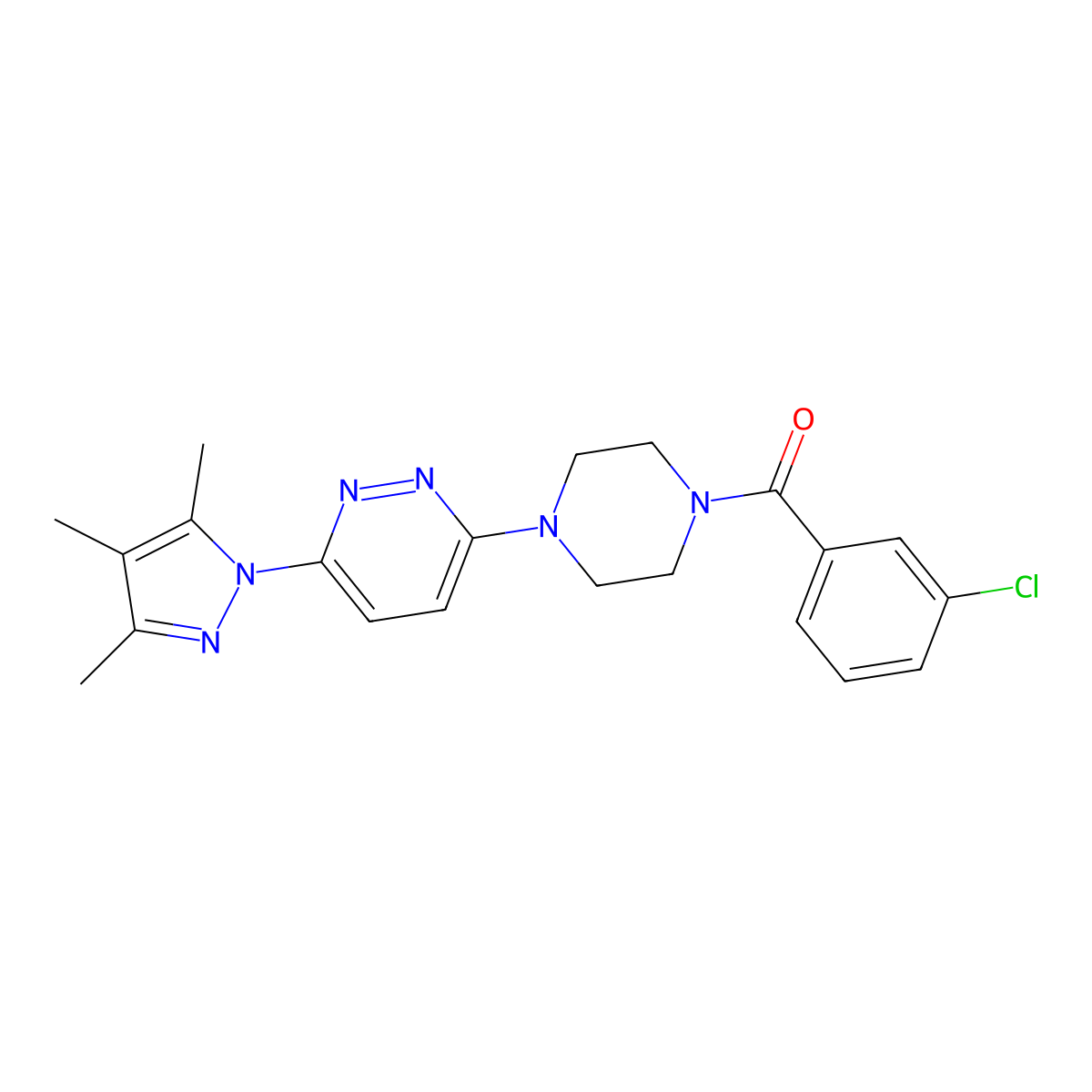 3-[4-(3-chlorobenzoyl)piperazin-1-yl]-6-(3,4,5-trimethyl-1H-pyrazol-1-yl)pyridazine molecular structure, CAS 1020502-18-4