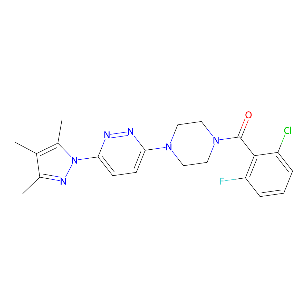 3-[4-(2-chloro-6-fluorobenzoyl)piperazin-1-yl]-6-(3,4,5-trimethyl-1H-pyrazol-1-yl)pyridazine molecular structure, CAS 1020502-31-1