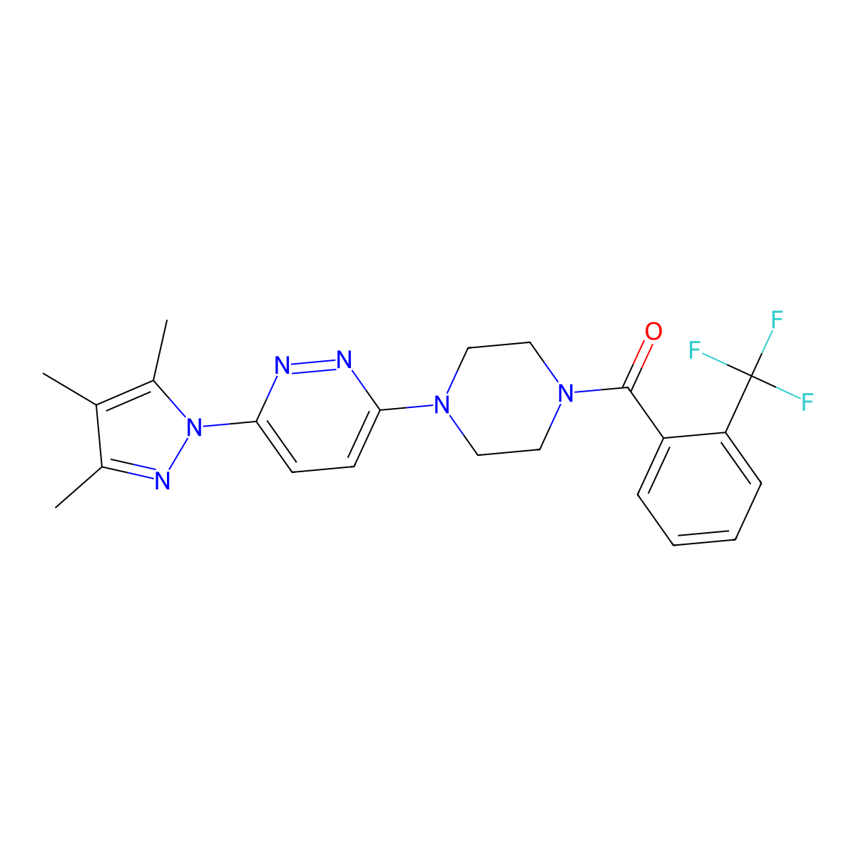 3-{4-[2-(trifluoromethyl)benzoyl]piperazin-1-yl}-6-(3,4,5-trimethyl-1H-pyrazol-1-yl)pyridazine molecular structure, CAS 1020502-33-3