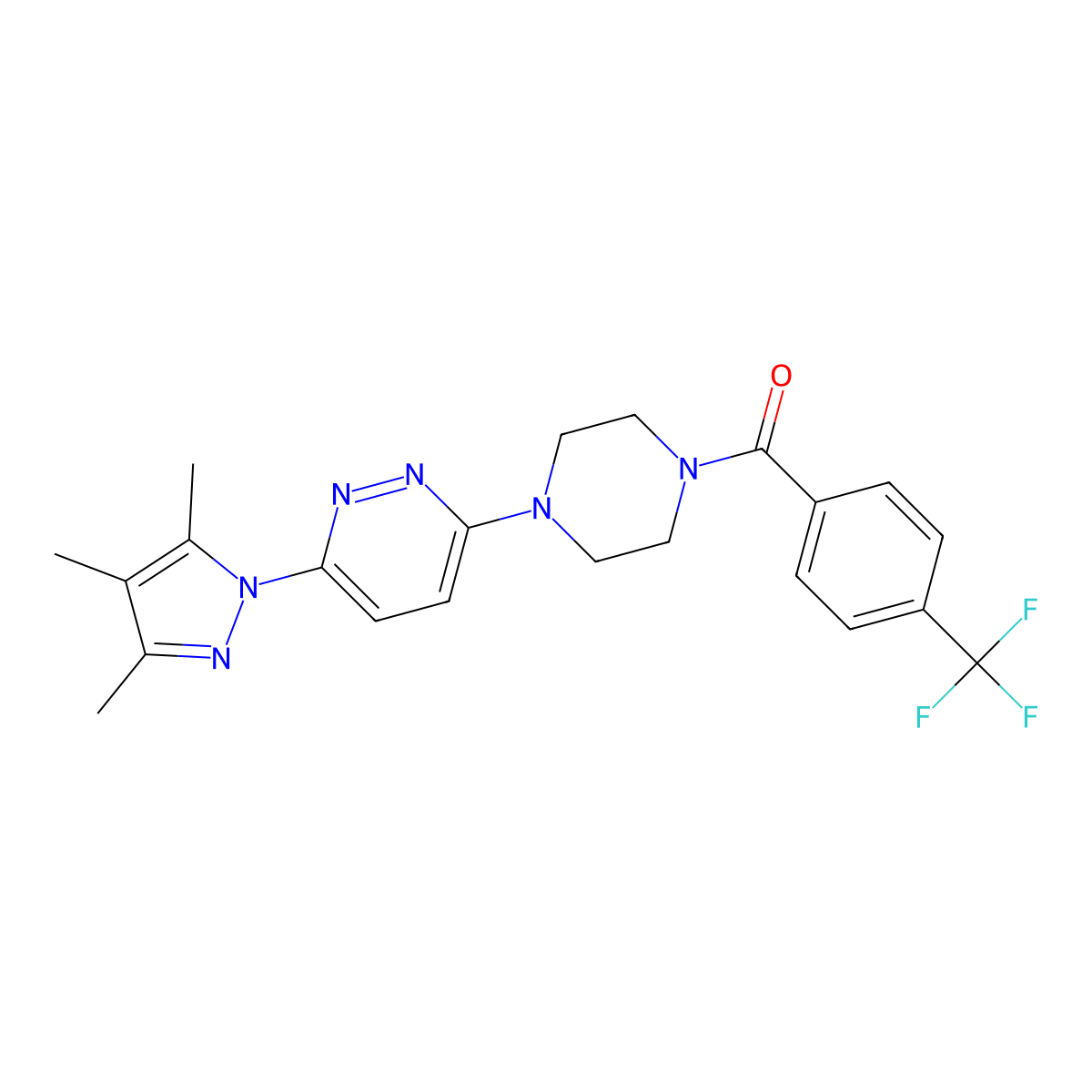 3-{4-[4-(trifluoromethyl)benzoyl]piperazin-1-yl}-6-(3,4,5-trimethyl-1H-pyrazol-1-yl)pyridazine molecular structure, CAS 1020502-38-8