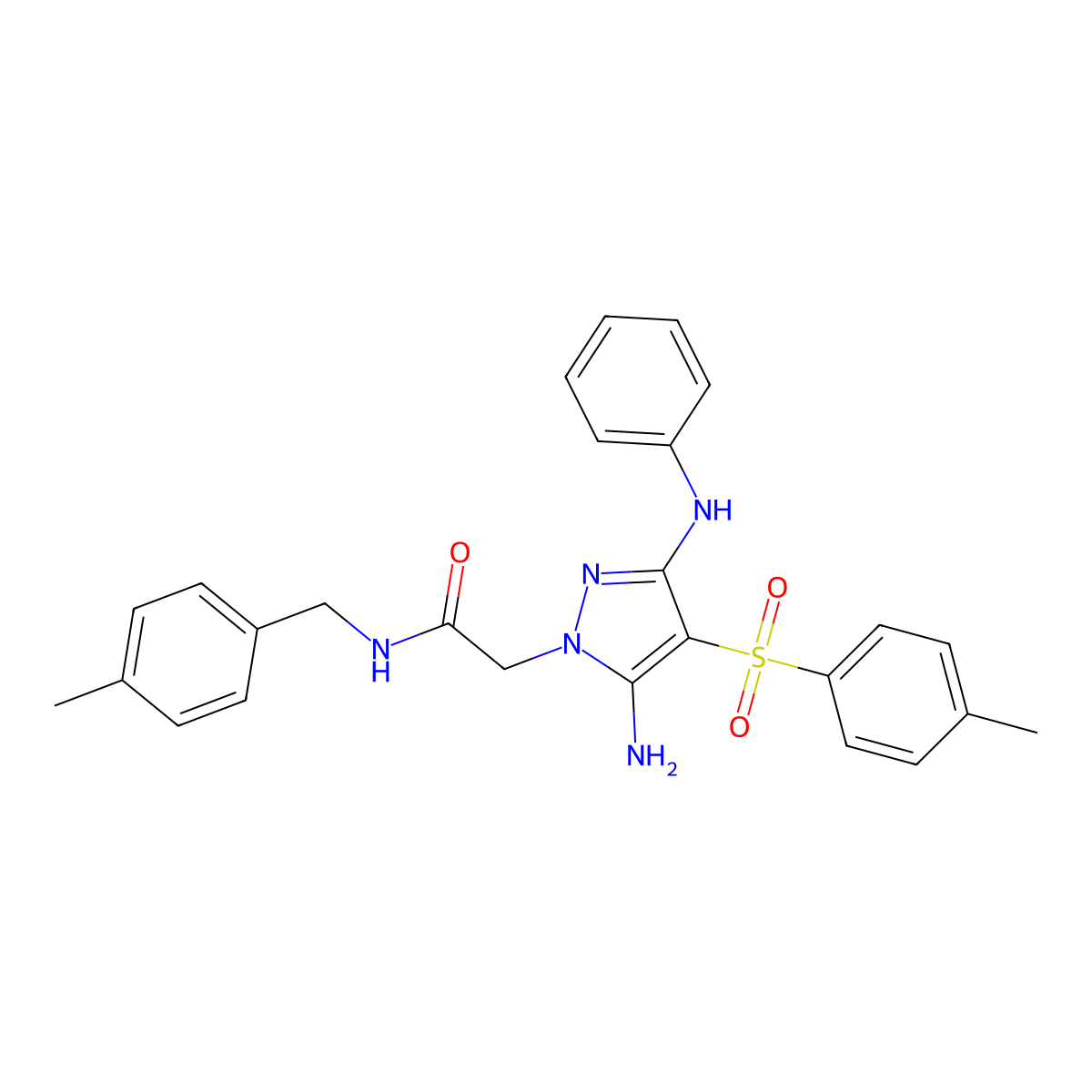 2-(5-amino-3-(phenylamino)-4-tosyl-1H-pyrazol-1-yl)-N-(4-methylbenzyl)acetamide molecular structure, CAS 1020502-39-9