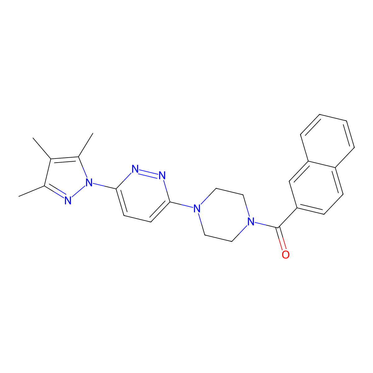 naphthalen-2-yl(4-(6-(3,4,5-trimethyl-1H-pyrazol-1-yl)pyridazin-3-yl)piperazin-1-yl)methanone molecular structure, CAS 1020502-42-4
