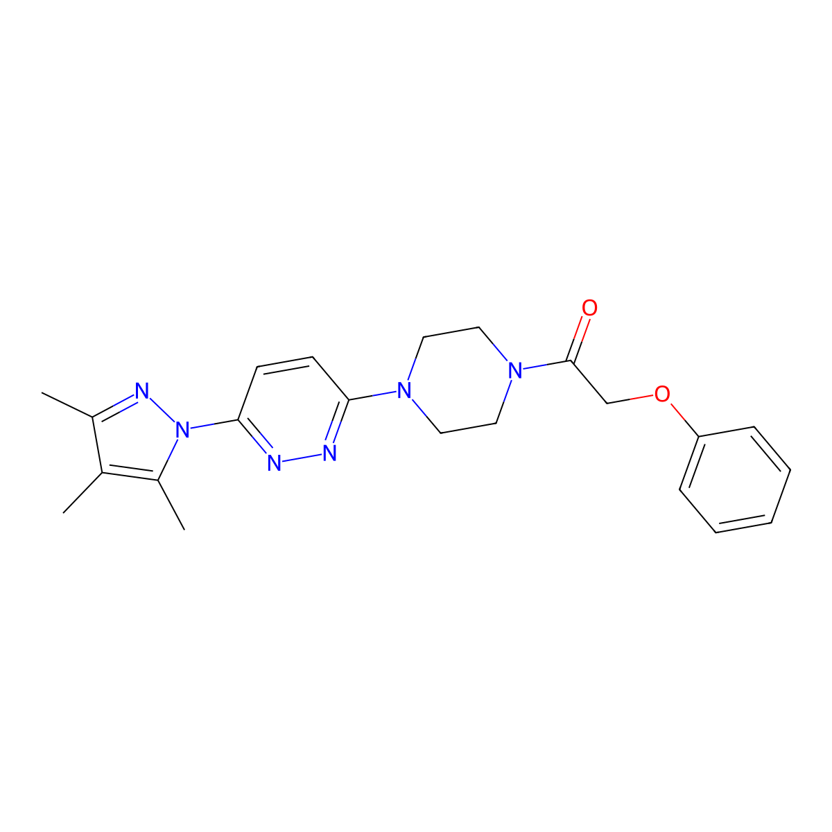 2-phenoxy-1-{4-[6-(3,4,5-trimethyl-1H-pyrazol-1-yl)pyridazin-3-yl]piperazin-1-yl}ethan-1-one molecular structure, CAS 1020502-44-6