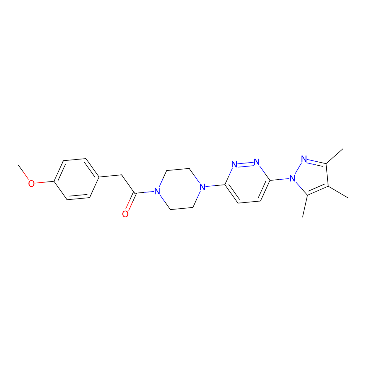 2-(4-methoxyphenyl)-1-{4-[6-(3,4,5-trimethyl-1H-pyrazol-1-yl)pyridazin-3-yl]piperazin-1-yl}ethan-1-one molecular structure, CAS 1020502-48-0