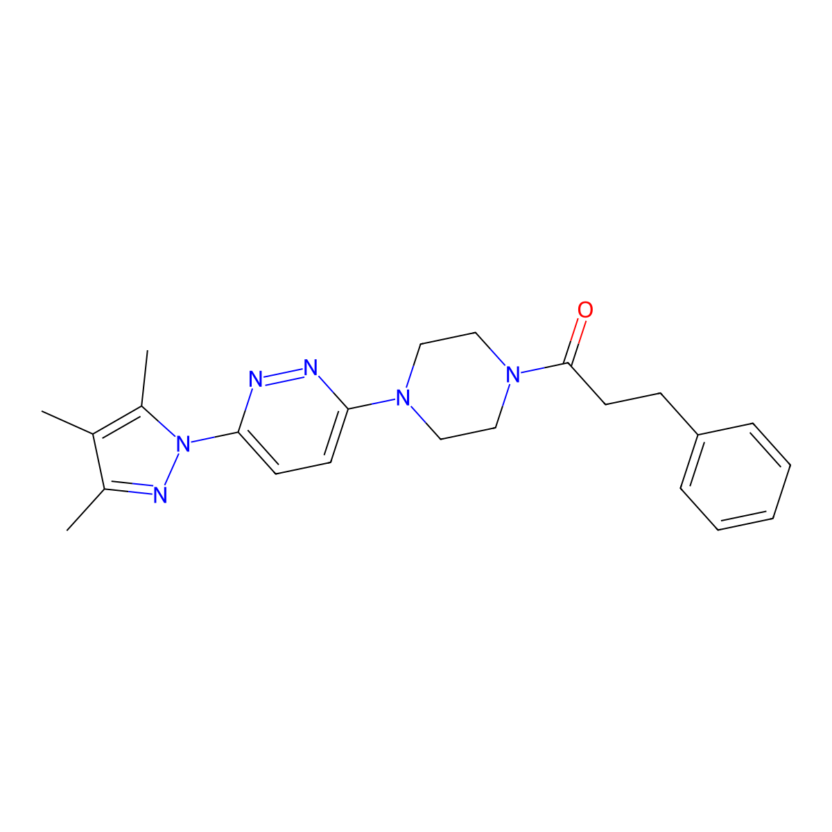 3-phenyl-1-{4-[6-(3,4,5-trimethyl-1H-pyrazol-1-yl)pyridazin-3-yl]piperazin-1-yl}propan-1-one molecular structure, CAS 1020502-50-4