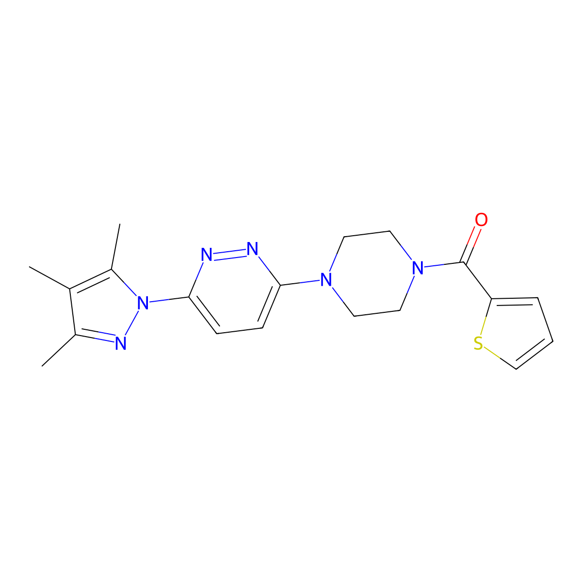 thiophen-2-yl(4-(6-(3,4,5-trimethyl-1H-pyrazol-1-yl)pyridazin-3-yl)piperazin-1-yl)methanone molecular structure, CAS 1020502-52-6