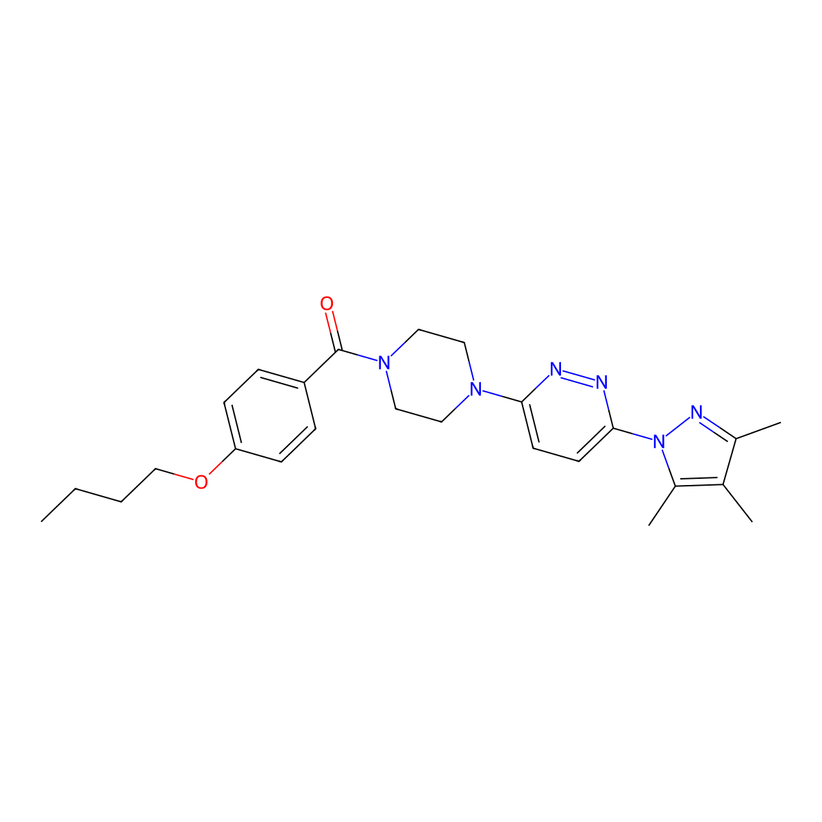 (4-butoxyphenyl)(4-(6-(3,4,5-trimethyl-1H-pyrazol-1-yl)pyridazin-3-yl)piperazin-1-yl)methanone molecular structure, CAS 1020502-54-8