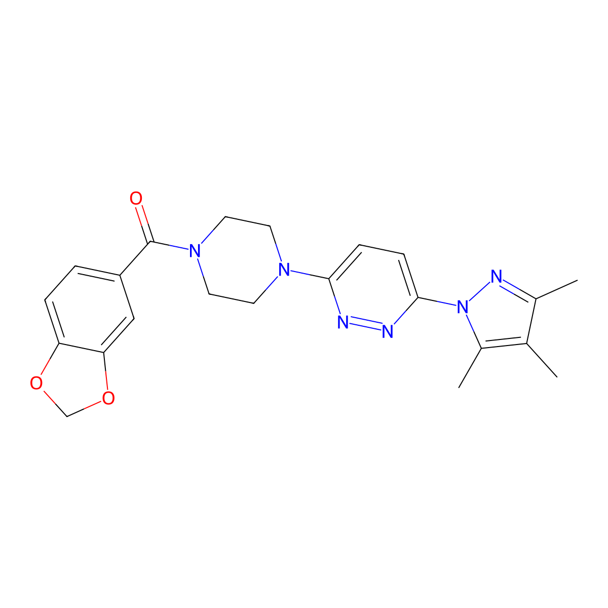 benzo[d][1,3]dioxol-5-yl(4-(6-(3,4,5-trimethyl-1H-pyrazol-1-yl)pyridazin-3-yl)piperazin-1-yl)methanone molecular structure, CAS 1020502-57-1