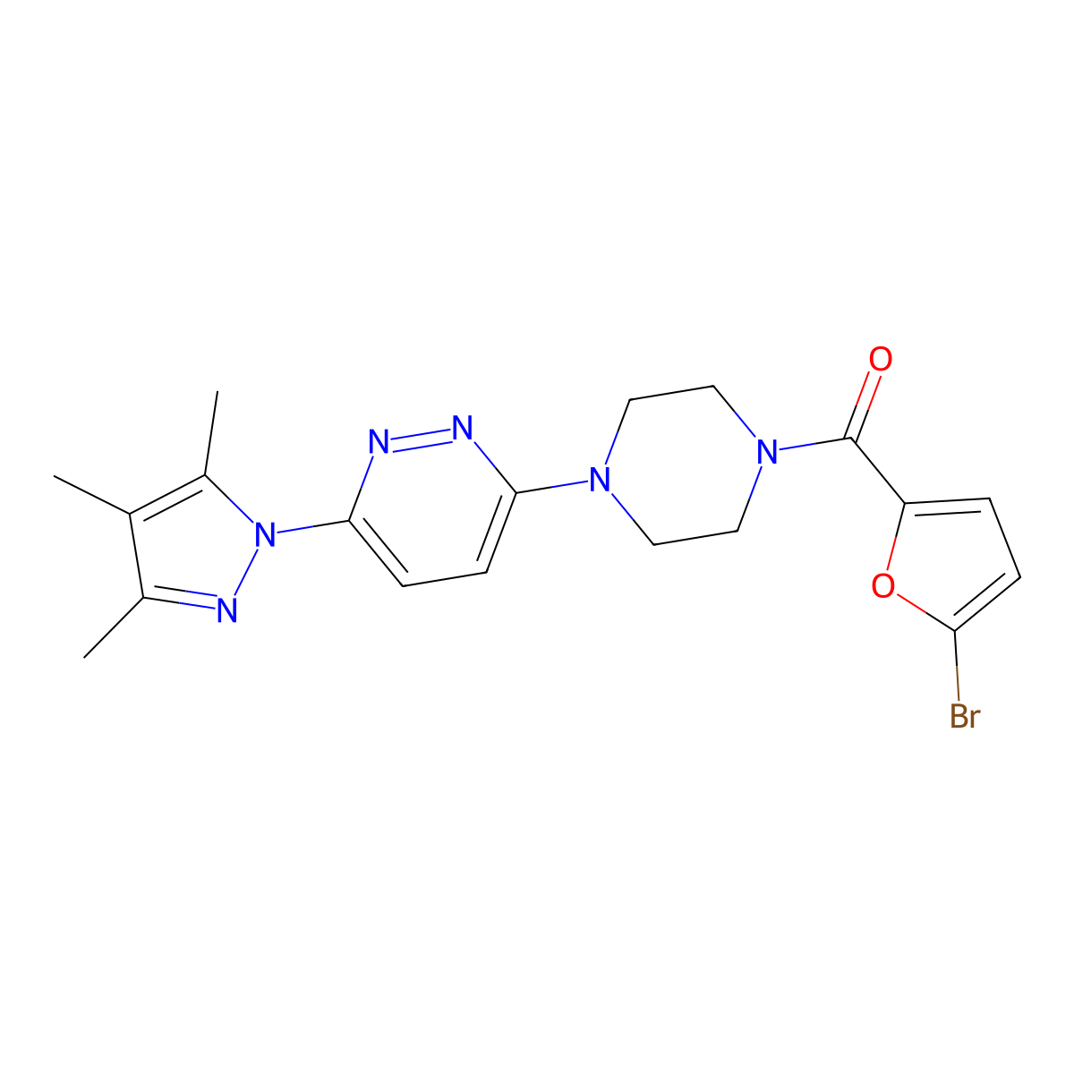 3-[4-(5-bromofuran-2-carbonyl)piperazin-1-yl]-6-(3,4,5-trimethyl-1H-pyrazol-1-yl)pyridazine molecular structure, CAS 1020502-59-3