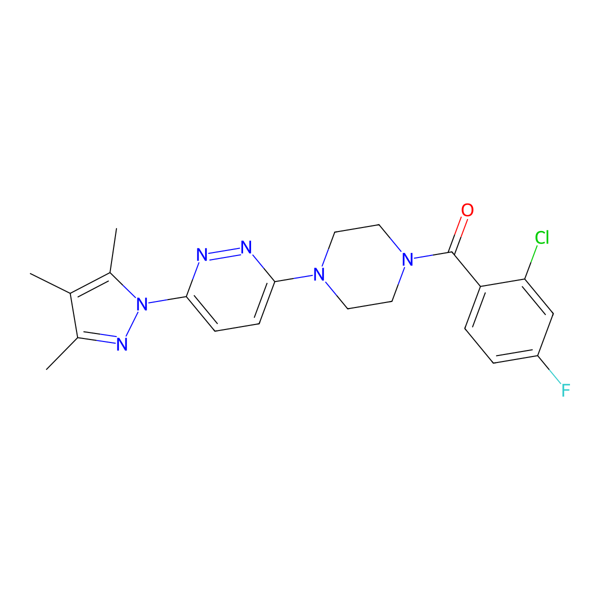 3-[4-(2-chloro-4-fluorobenzoyl)piperazin-1-yl]-6-(3,4,5-trimethyl-1H-pyrazol-1-yl)pyridazine molecular structure, CAS 1020502-63-9