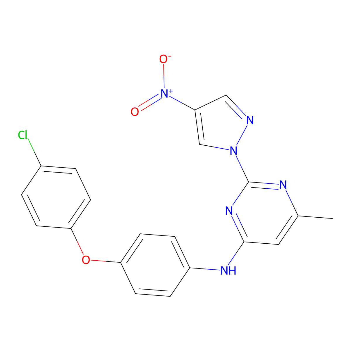 N-[4-(4-chlorophenoxy)phenyl]-6-methyl-2-(4-nitro-1H-pyrazol-1-yl)pyrimidin-4-amine molecular structure, CAS 1020502-65-1