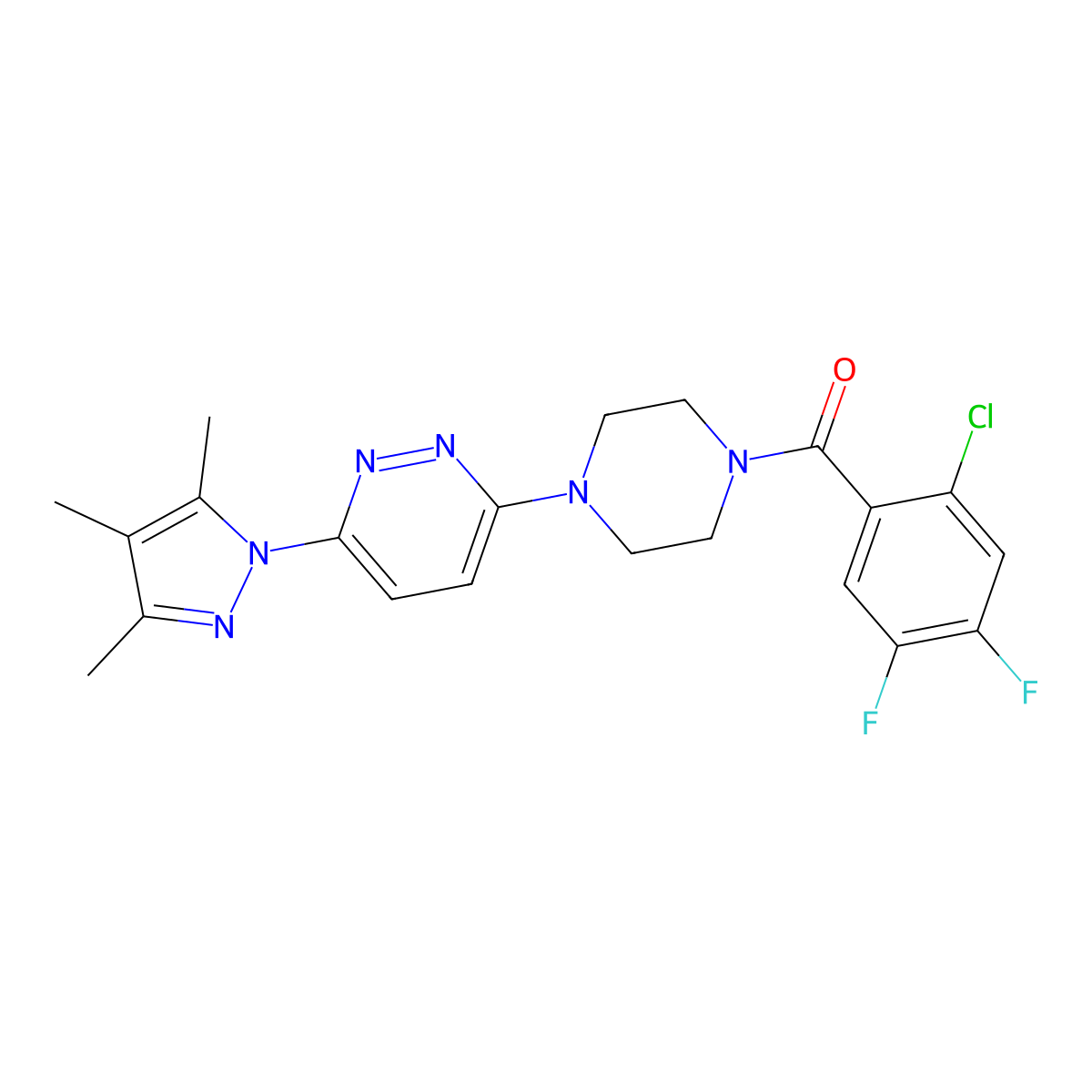 (2-chloro-4,5-difluorophenyl)(4-(6-(3,4,5-trimethyl-1H-pyrazol-1-yl)pyridazin-3-yl)piperazin-1-yl)methanone molecular structure, CAS 1020502-66-2