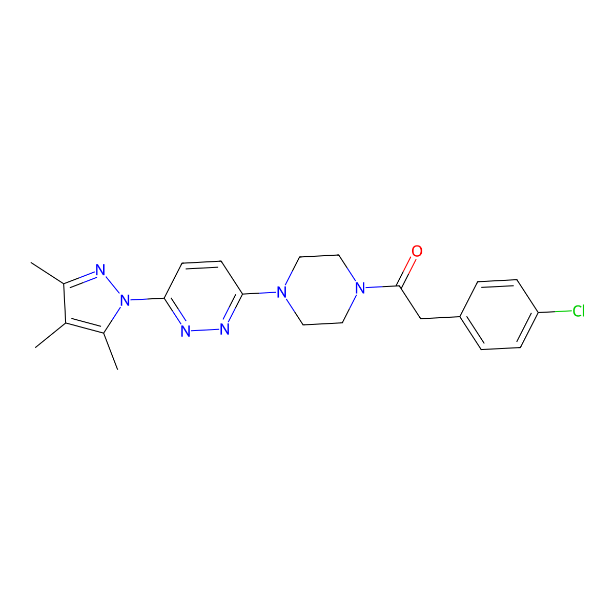 2-(4-chlorophenyl)-1-{4-[6-(3,4,5-trimethyl-1H-pyrazol-1-yl)pyridazin-3-yl]piperazin-1-yl}ethan-1-one molecular structure, CAS 1020502-67-3