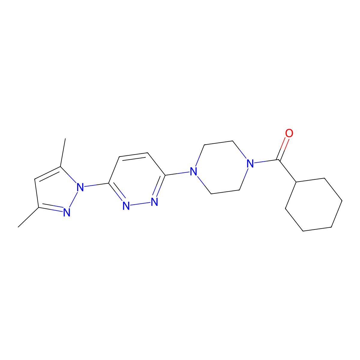 cyclohexyl(4-(6-(3,5-dimethyl-1H-pyrazol-1-yl)pyridazin-3-yl)piperazin-1-yl)methanone molecular structure, CAS 1020502-70-8