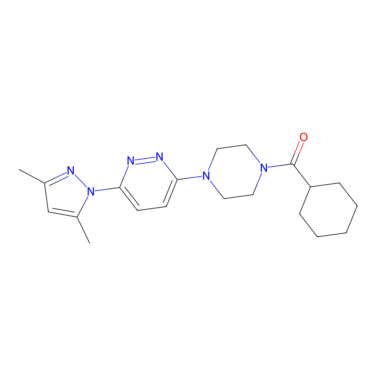 cyclohexyl(4-(6-(3,5-dimethyl-1H-pyrazol-1-yl)pyridazin-3-yl)piperazin-1-yl)methanone molecular structure, CAS 1020502-70-8