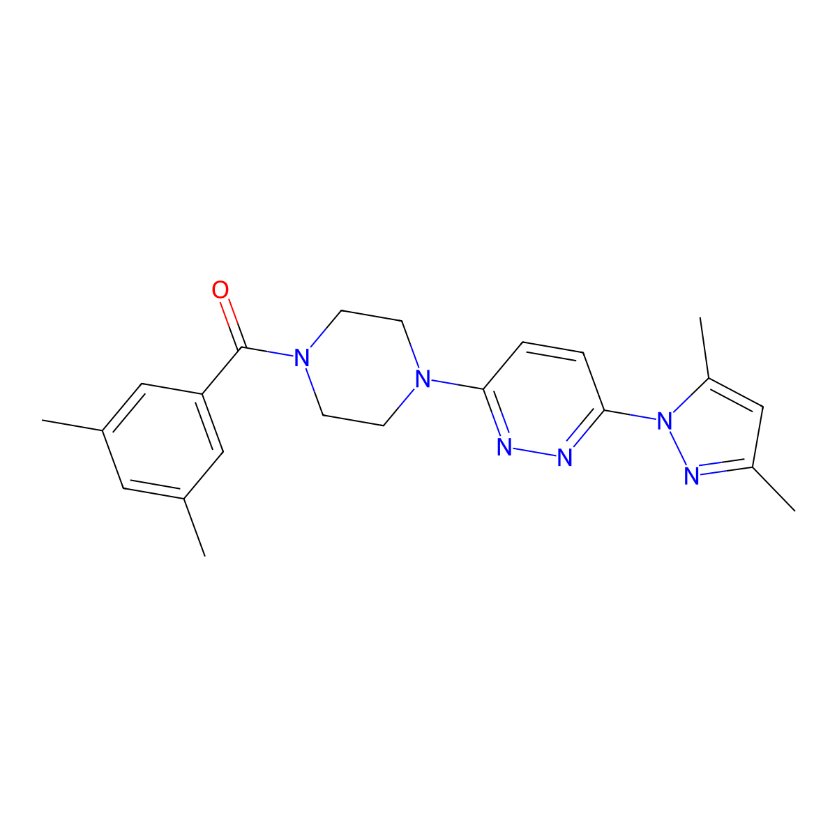 3-(3,5-dimethyl-1H-pyrazol-1-yl)-6-[4-(3,5-dimethylbenzoyl)piperazin-1-yl]pyridazine molecular structure, CAS 1020502-77-5