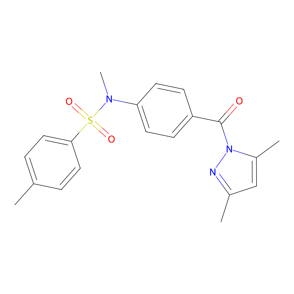 N-(4-(3,5-dimethyl-1H-pyrazole-1-carbonyl)phenyl)-N,4-dimethylbenzenesulfonamide molecular structure, CAS 1020502-78-6