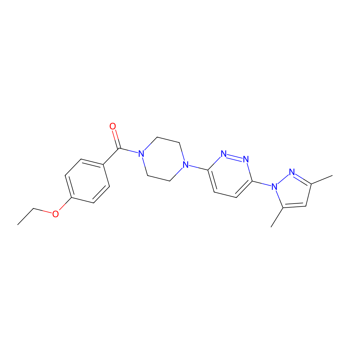 (4-(6-(3,5-dimethyl-1H-pyrazol-1-yl)pyridazin-3-yl)piperazin-1-yl)(4-ethoxyphenyl)methanone molecular structure, CAS 1020502-84-4