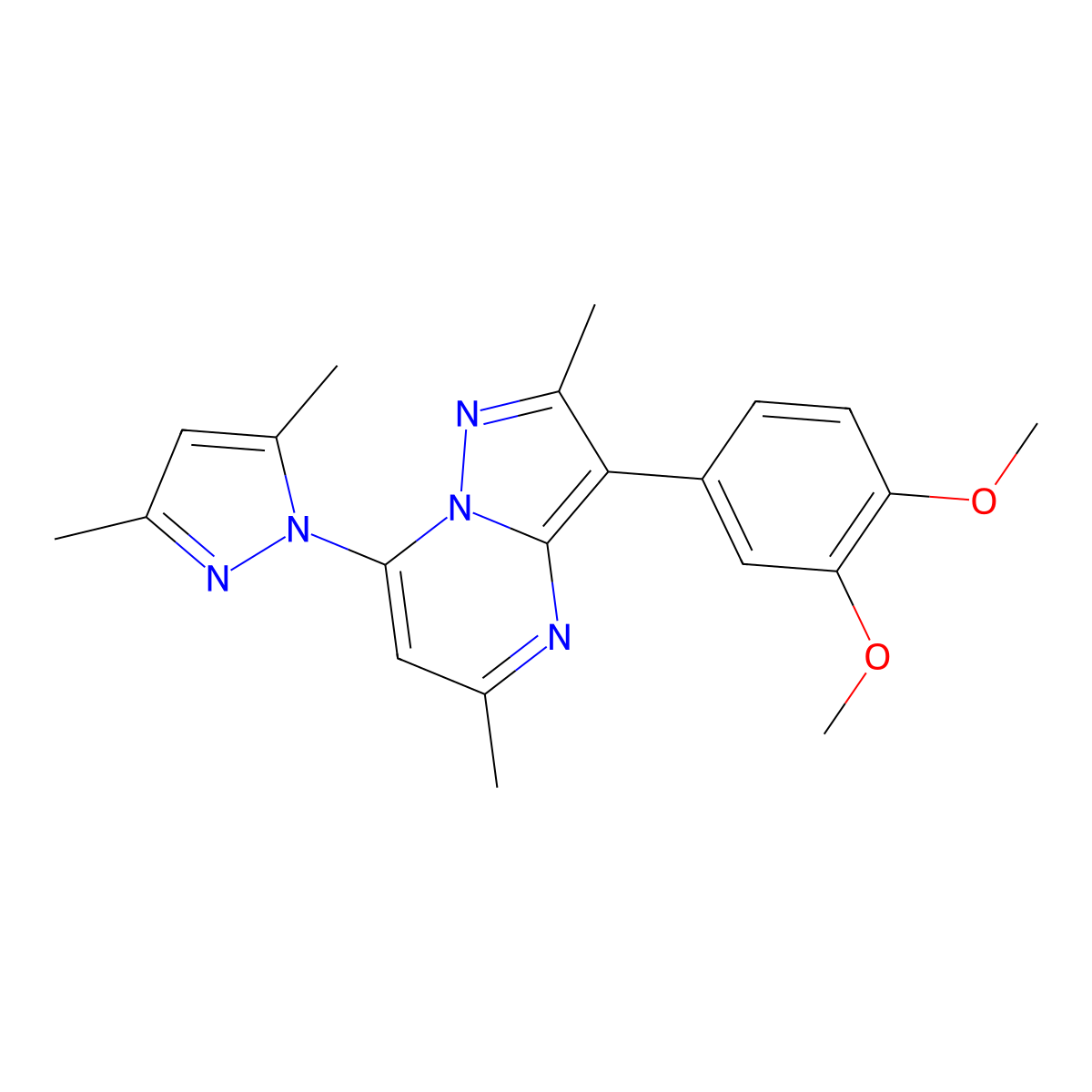 3-(3,4-dimethoxyphenyl)-7-(3,5-dimethyl-1H-pyrazol-1-yl)-2,5-dimethylpyrazolo[1,5-a]pyrimidine molecular structure, CAS 1020502-92-4