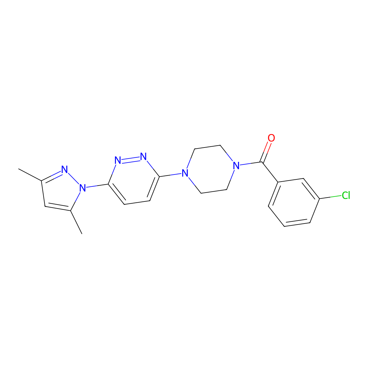 3-[4-(3-chlorobenzoyl)piperazin-1-yl]-6-(3,5-dimethyl-1H-pyrazol-1-yl)pyridazine molecular structure, CAS 1020502-98-0