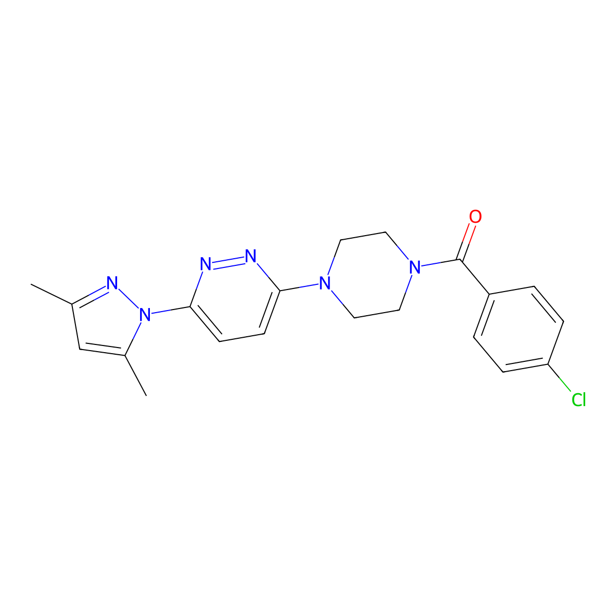 3-[4-(4-chlorobenzoyl)piperazin-1-yl]-6-(3,5-dimethyl-1H-pyrazol-1-yl)pyridazine molecular structure, CAS 1020502-99-1