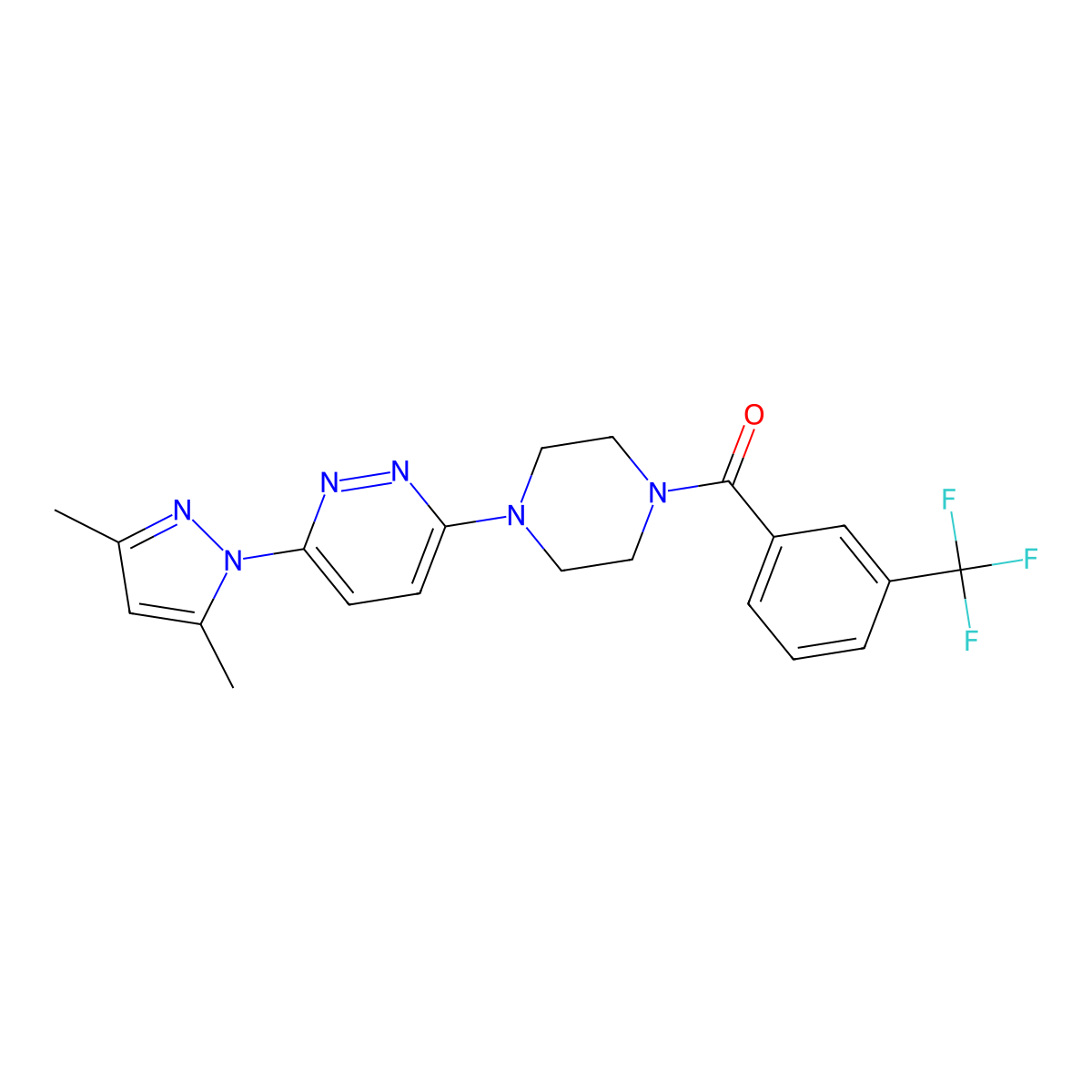 3-(3,5-dimethyl-1H-pyrazol-1-yl)-6-{4-[3-(trifluoromethyl)benzoyl]piperazin-1-yl}pyridazine molecular structure, CAS 1020503-07-4