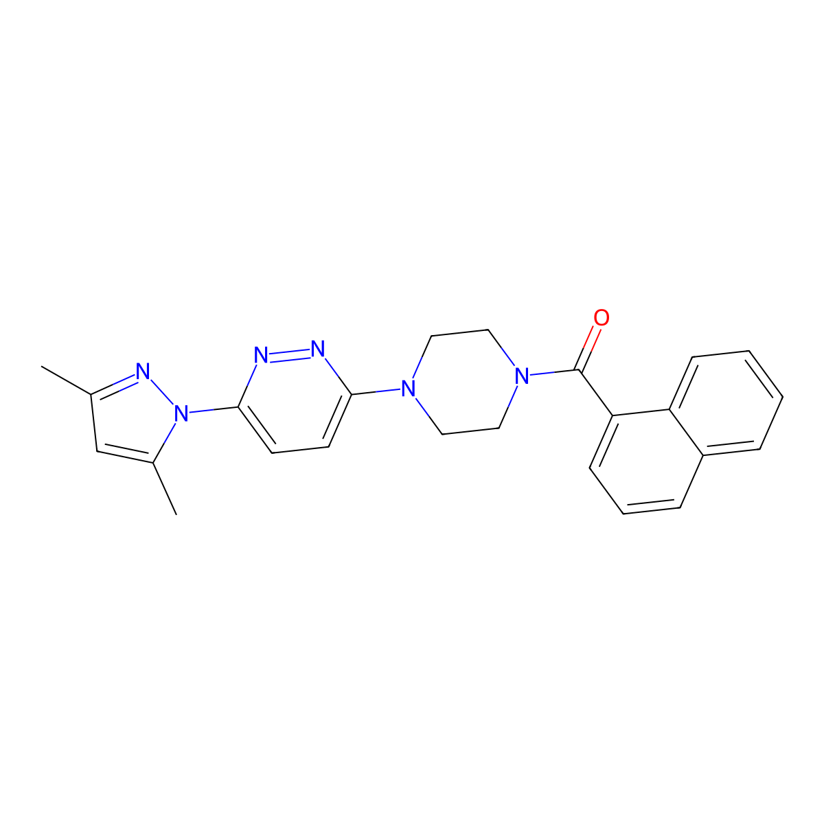 (4-(6-(3,5-dimethyl-1H-pyrazol-1-yl)pyridazin-3-yl)piperazin-1-yl)(naphthalen-1-yl)methanone molecular structure, CAS 1020503-09-6