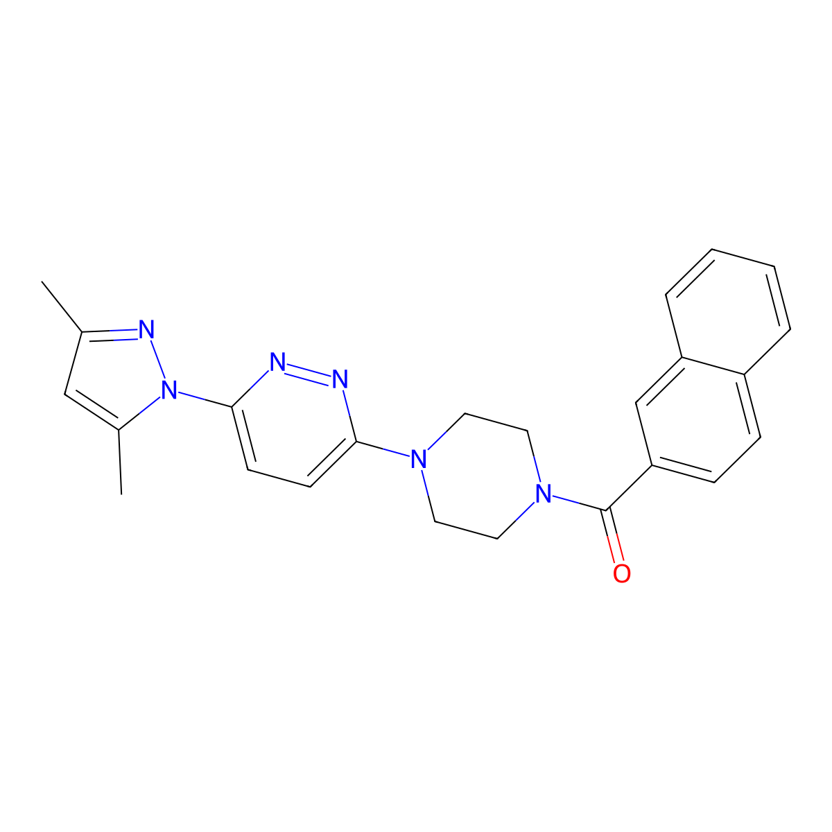 (4-(6-(3,5-dimethyl-1H-pyrazol-1-yl)pyridazin-3-yl)piperazin-1-yl)(naphthalen-2-yl)methanone molecular structure, CAS 1020503-10-9