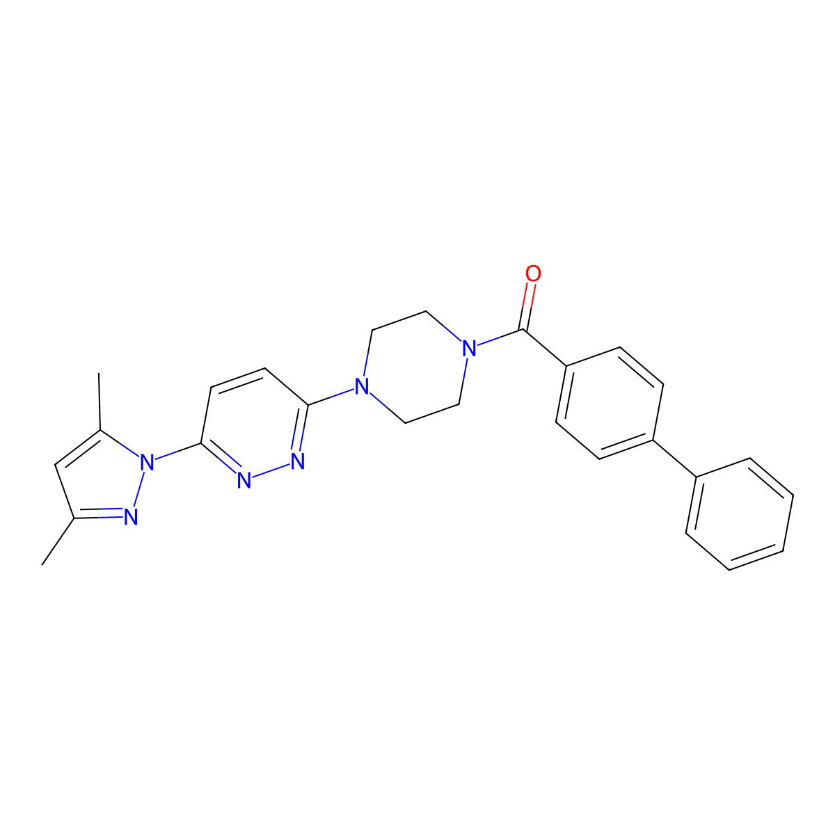 [1,1'-biphenyl]-4-yl(4-(6-(3,5-dimethyl-1H-pyrazol-1-yl)pyridazin-3-yl)piperazin-1-yl)methanone molecular structure, CAS 1020503-11-0