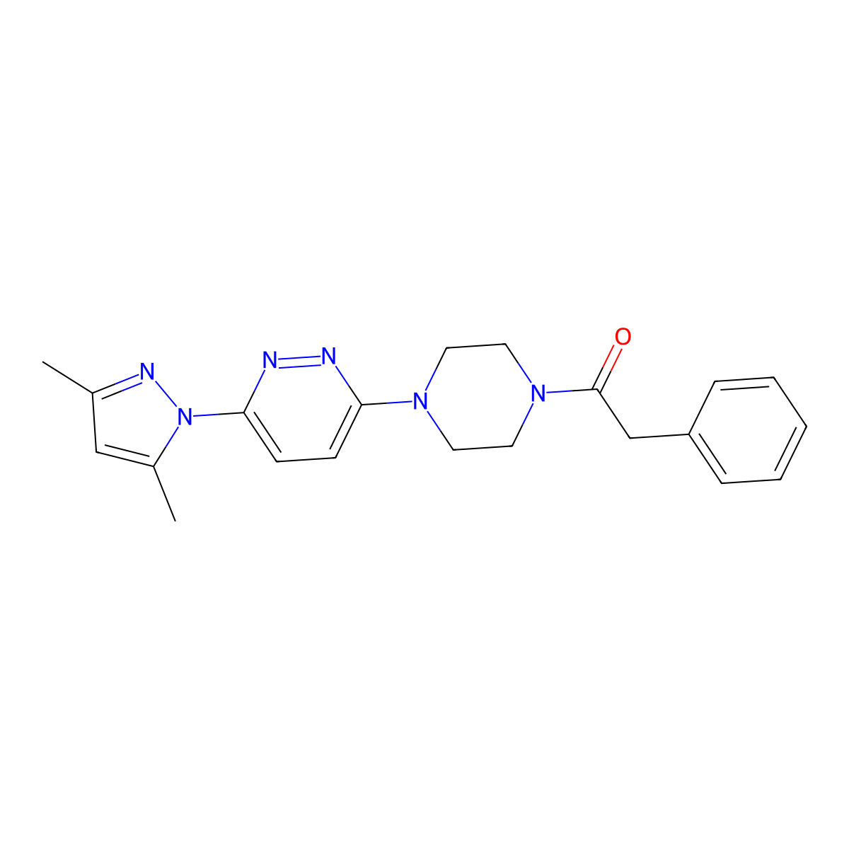 1-(4-(6-(3,5-dimethyl-1H-pyrazol-1-yl)pyridazin-3-yl)piperazin-1-yl)-2-phenylethanone molecular structure, CAS 1020503-13-2