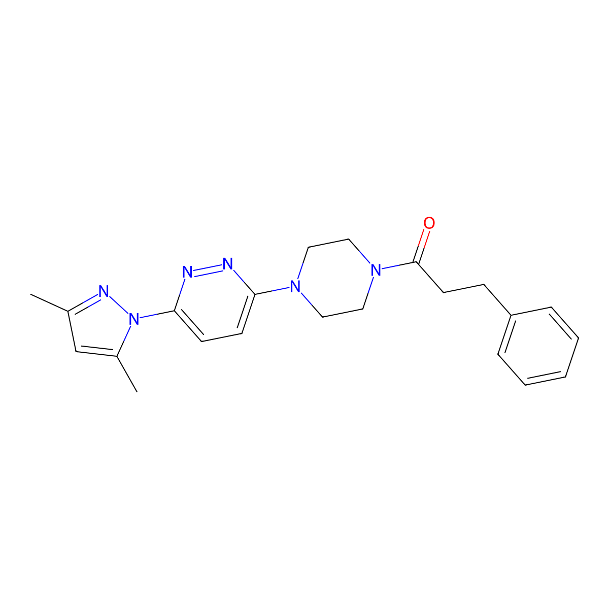 1-{4-[6-(3,5-dimethyl-1H-pyrazol-1-yl)pyridazin-3-yl]piperazin-1-yl}-3-phenylpropan-1-one molecular structure, CAS 1020503-15-4