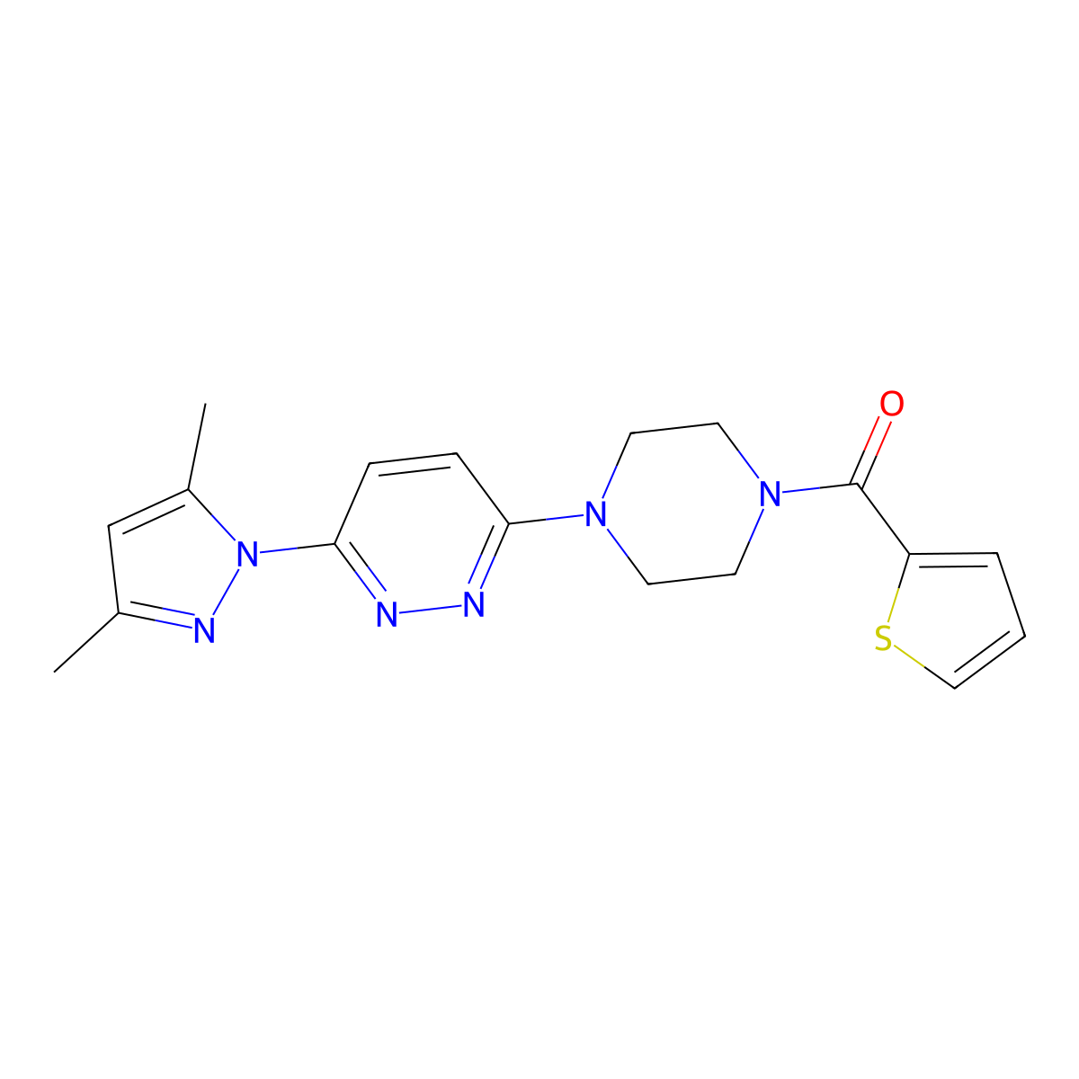 (4-(6-(3,5-dimethyl-1H-pyrazol-1-yl)pyridazin-3-yl)piperazin-1-yl)(thiophen-2-yl)methanone molecular structure, CAS 1020503-16-5