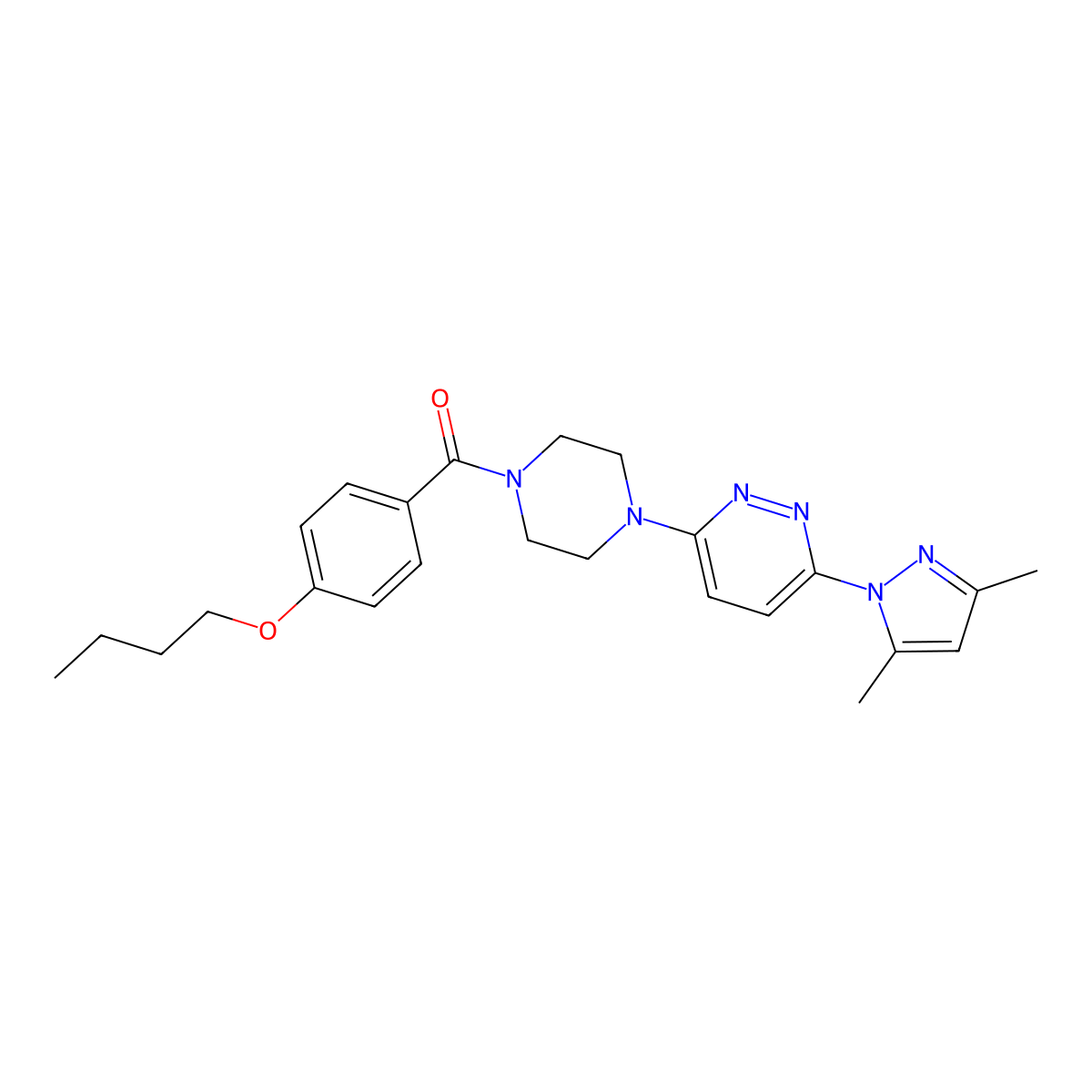 (4-butoxyphenyl)(4-(6-(3,5-dimethyl-1H-pyrazol-1-yl)pyridazin-3-yl)piperazin-1-yl)methanone molecular structure, CAS 1020503-17-6